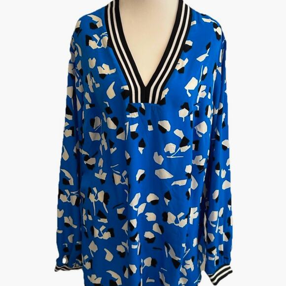 Alfani Floral Blouse 2XL tunic artsy print royal blue v neck resort wear comfy - Picture 1 of 10